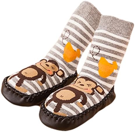 Cute Baby Boys Girls Toddlers Moccasins Non-Skid Indoor Shoes Socks Monkey (9-18 Months)