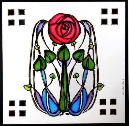 Winged Heart presented by Celtic Glass Designs Static Window Cling in a Mackintosh Rose and Leaves Design