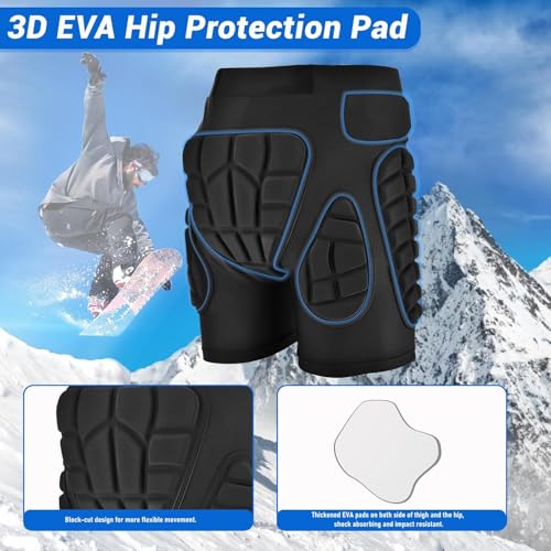 3D Protective Butt Pads for Ski, Hip Protection Pads Shorts 3D EVA with Knee Pads, Crash Pad Impact Gear for Snowboard, Ski and Skate, Protection for Tailbone, Hip, and Butt - XL Size