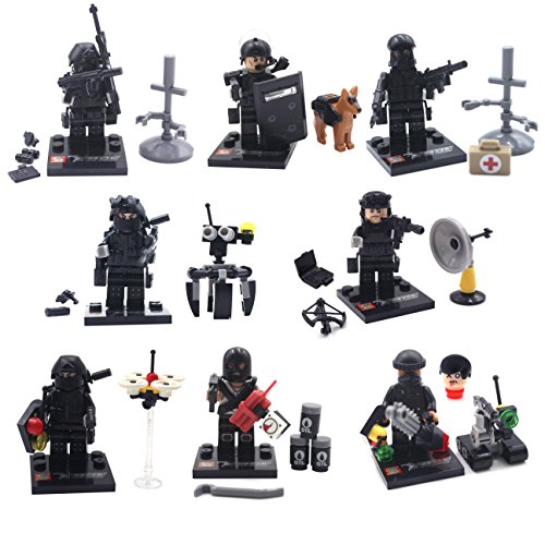 Army Minifigures Set SWAT Team with Military Weapons Accessories for Children Creative Role Play , 8 Pieces