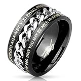 STR-0508 Stainless Steel Center Chain Spinner with Bible Verses Black IP Ring