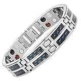 Blue Carbon Fiber Titanium Magnetic 4 Element Bracelet Double Strength Adjusting Tool and Gift Box Included By Willis Judd