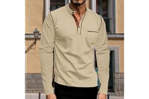 Men's Henley Shirts Long Sleeve Button Basic Lightweight T-Shirts Classic Vintage Tee Shirts with Pocket