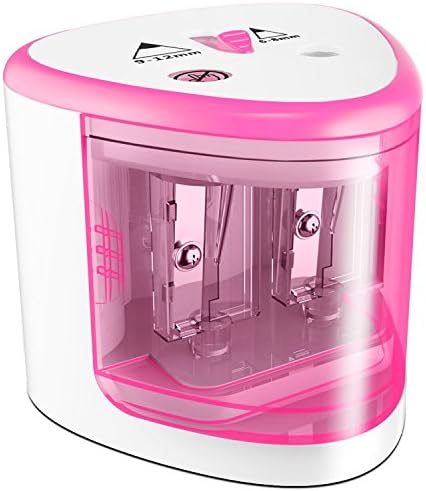 Morous Electric Pencil Sharpener Battery-Powered, Dual Holes High-Speed Automatic Pencil Sharpener (Pink)