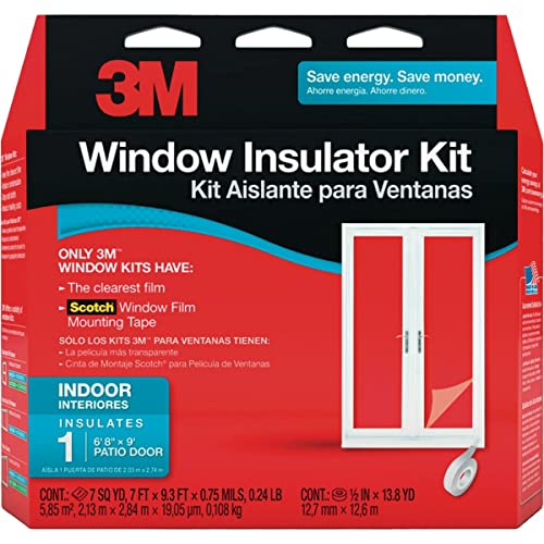 3M Indoor Patio Door Insulation, Insulator Kit for 6-8 x 9 ft Patio Door, Keeps Cold Air Out and Warm Air in, Includes Heat Shrink Window Film and Scotch Window Film Mounting Tape (2144W-6)