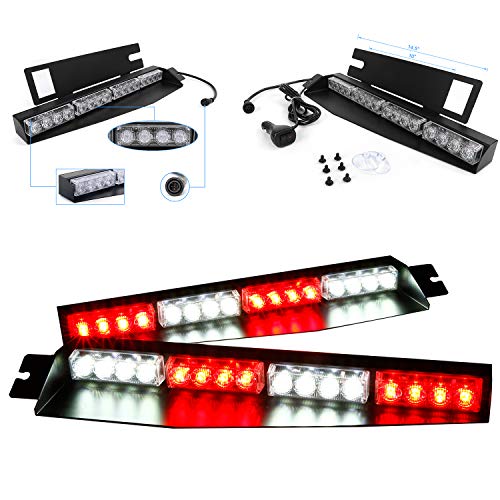 32LED 32W LED Lightbar Visor Light Windshield Emergency Hazard Warning Strobe Beacon Split Mount Deck Dash Lamp (Red&White)