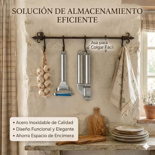 Professional Garlic Press + Vegetable Peeler – Garlic Chopper + Potato Peeler – Effortlessly Crushes in Seconds – Stainless Steel – Easy Cleaning, Dishwasher – Quick Cooking Kit Recipe QR