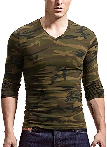 XUDIAN Long Sleeves Men T-Shirt V-Neck