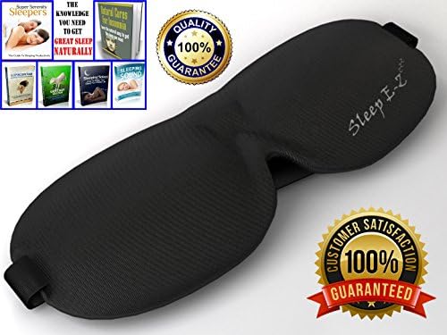 Sleep-EZzzz Sleep Mask #1 BEST 3D Sleep Mask, Travel Kit : Aids in dealing with Insomnia, Comes With Eye Covers, Ear Plugs, storage Bag, eBooks, and Lifetime Guarantee (Black Mask)