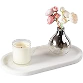 Koville Natural Marble Tray for Bathroom Countertop, Marble Storage Trays for Perfume, Cosmetics, Jewelry, Vanity Tray Stone Trays for Kitchen, Decorative Tray for Dresser Organizer(Calacatta White)