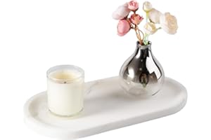 Koville Natural Marble Tray for Bathroom Countertop, Marble Storage Trays for Perfume, Cosmetics, Jewelry, Vanity Tray Stone Trays for Kitchen, Decorative Tray for Dresser Organizer(Calacatta White)