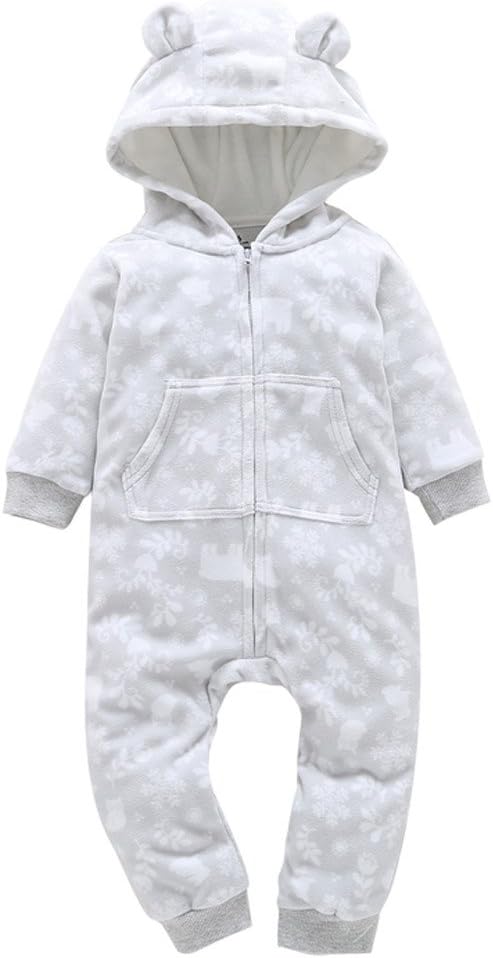 One-Pieces Baby Girl Rompers Bodysuit Fleece Hooded Pajamas Baby Clothing Jumpsuit Sleepwear for 3-6,6-9,9-12,12-18,18-24 Months Kids