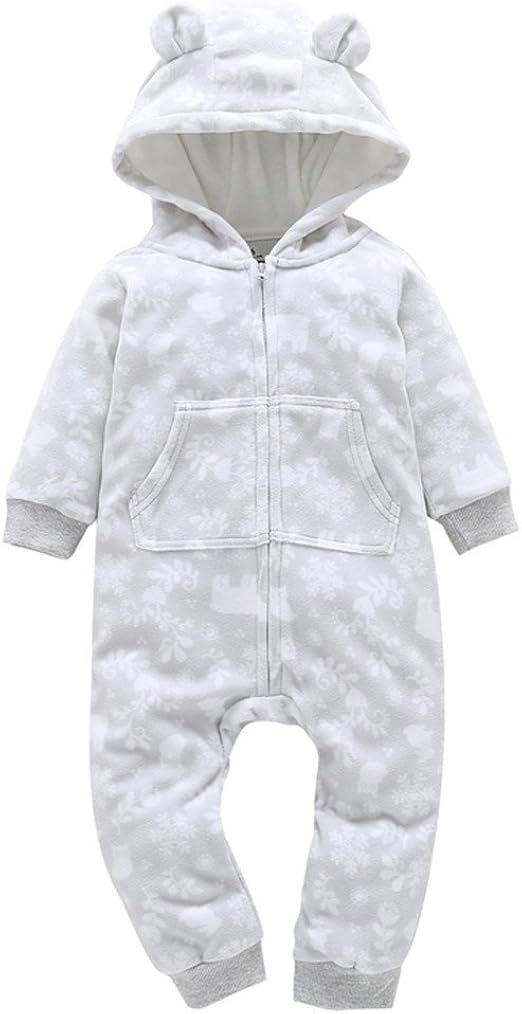 Mumustar OnePieces Baby Girl Rompers Bodysuit Fleece Hooded Pajamas