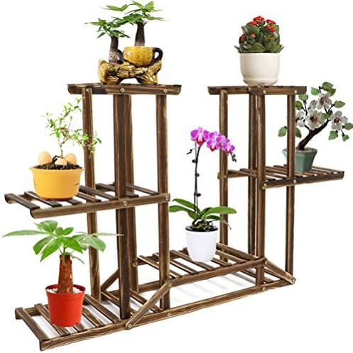 Indoor Outdoor Garden Wooden Plant Planter Flower Pot Corner / Rect Stand Shelf. Decorative Indoor / Outdoor Garden Backyard Planter, Red (#2)