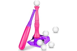 CeleMoon TBall Set for Toddlers 3-5, Baseball Softball Batting Tee Bat Toys Set, 6 Balls Included, for Kids Boys Girls Age 3-8 Years Indoor Outdoor Sport Playing Game, Pink