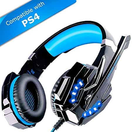 ECOOPRO Stereo Gaming Headset with Microphone - 3.5mm Over Ear Headphones - LED Lights & In-line Volume Control for PS4, PC, MAC, Mobiles (Blue)