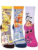 Womens Funny Crew Socks 3 Pack, Cute Novelty Dress Socks (Multi-color-1 (Shoe Size 5-10/ Sock Size 9-12))