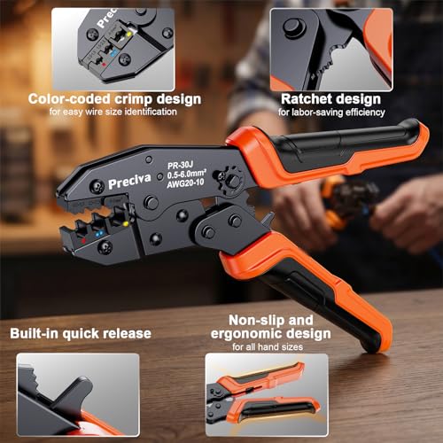 Automatic Wire Stripper and Insulated Terminal Crimper, 2 in 1 AWG 24-10 Wire Stripping Tool and AWG 20-10 for Crimping Heat Shrink Connectors, Professional and DIY Use