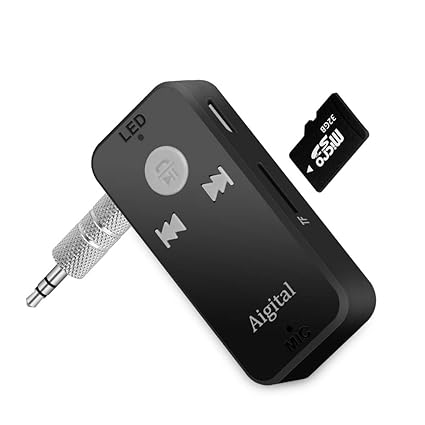 Aigital Bluetooth Empfänger Aux Adapter Tragbarer drahtloser Bluetooth Audio Adapter mit 3.5mm Klinkenstecker und TF-Karten-S