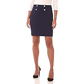Rekucci Women's Pull-On Stretchy Knit Pencil Skirt with Button Detail