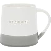 Pavilion Gift Company - Love You Forever - 17oz Organic Shaped Gray Dipped Stamped Letter Novelty Coffee Mug Tea Cup Wife Girlfriend Fiancee Boyfriend Husband Fiance Anniversary Neutral Modern Present