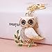 Bolbove Cute Owl on Leaves Sparkling Charm Blingbling Keychain Crystal Rhinestone Pendant