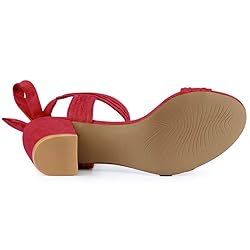 Allegra K Women's Open Toe Ankle Tie Back Red Block