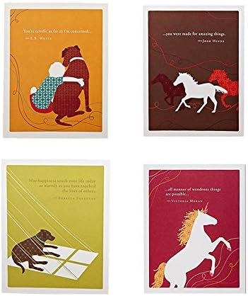The Woof and Hoof Birthday Bundle by Positively Green, Set of 4 Different Happy Birthday Greeting Card Designs with Sentiments, Four White Envelopes Included