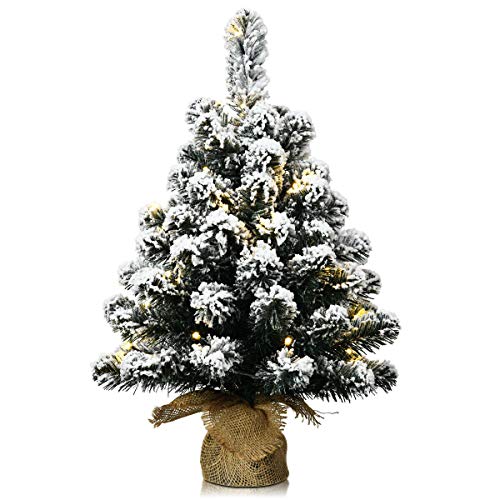Goplus Snow Flocked Tabletop Christmas Tree, Battery Operated LED Lights