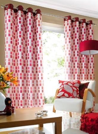 Red Wine Terracotta Cream Lined Voile Curtains Eyelet Heading 56