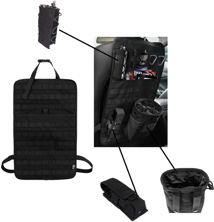 OAREA Tactical MOLLE Car Seat Back Organizer With Bottle/Flashlight/Recycle Pouch Car Seat Back Organizer Seat Cover Protector Universal Fit Multicolor