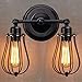 KingSo Wall Sconce 2 Light Metal Industrial Wire Cage Wall Light Fixture Vintage Style Edison Rustic Wall Lamp for Headboard Bedroom Farmhouse Garage Door Porch