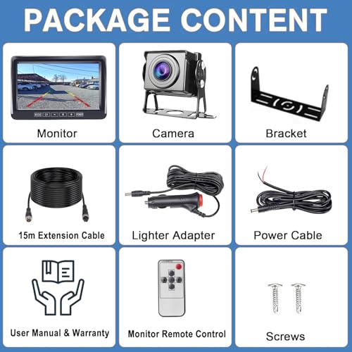 1080P Wired Backup Camera with 7 Inch HD Screen Night Vision Color Starlight 12V-24V Compact Camera Easy to Install for SUV Car Camper Truck Van IP69 Waterproof Cable 15m