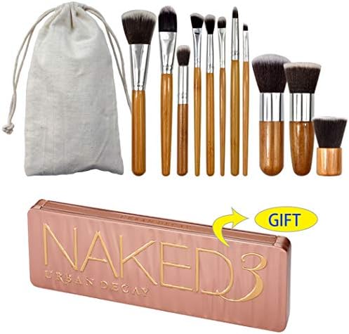 11 Pieces Makeup Brush Set with Professional Bamboo Handle Makeup Brush Bag