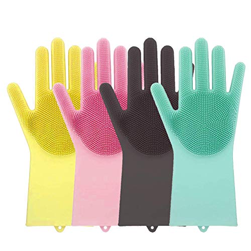 Suzec Silicone Scrub Cleaning Gloves with Scrubber for Dishwashing and Pet Grooming, Latex Free (Multicolor, 1 Pair) Suzec Silicone Scrub Cleaning Gloves with Scrubber for Dishwashing and Pet Grooming, Latex Free (Multicolor, 1 Pair)