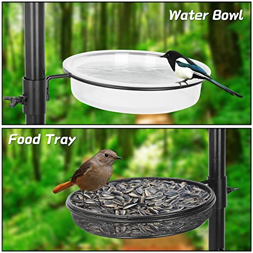Bird Feeding Station Kit, 6-Hook Bird Feeder Stand, Bird Feeder Pole with 3 Bird Feeders and Mesh Tray and Bath Tray, Upgraded 5-Prong Base Bird Feeders for Outdoors Hanging, 89\