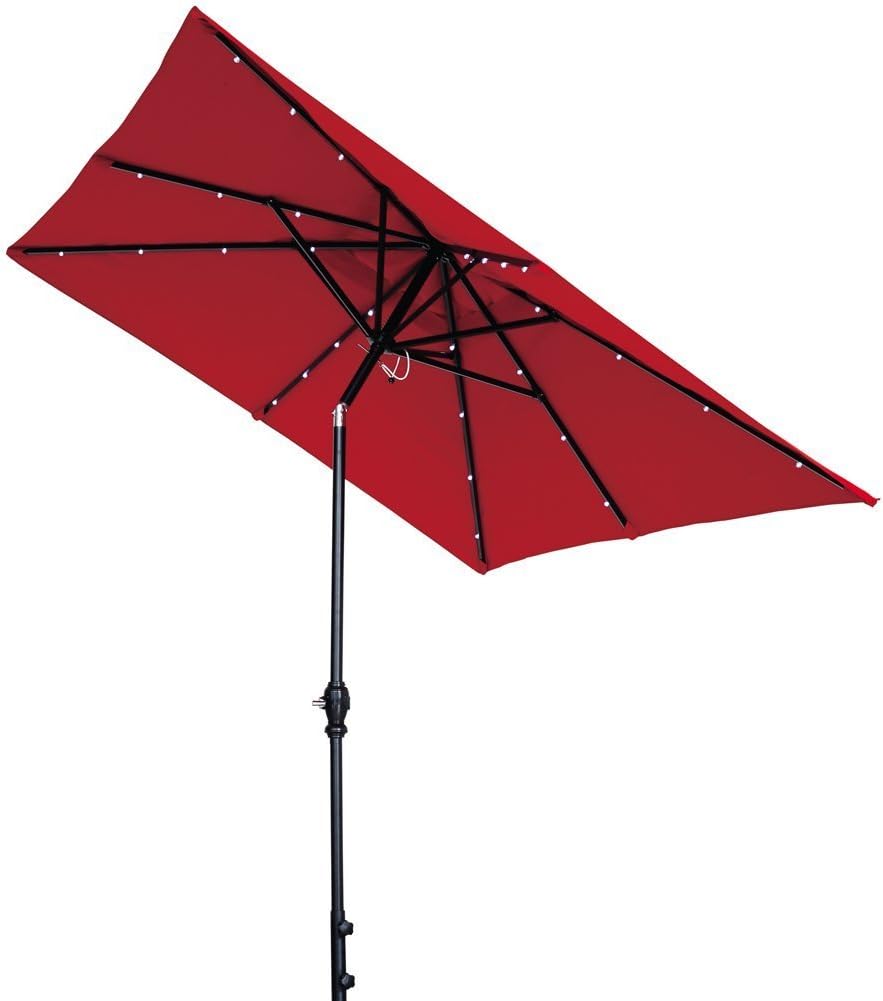 Amazon Com Abba Patio Solar Led 9 X 7 Ft Patio Offset Hanging Umbrella Cantilever Umbrella With Cross Base For Garden Deck Backyard Pool Dark Red Garden Outdoor