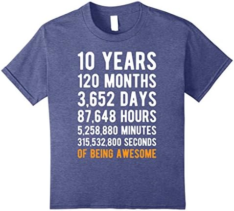 Kids 10th Birthday Gift T Shirt 10 Years Old Being Awesome Tee 12 Heather Blue