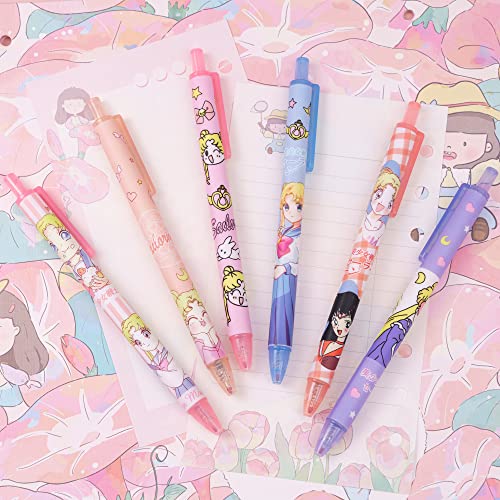 6 Pcs Kawaii Pens Anime Moon Pen Merchandise Black Ink 0.5mm Ballpoint Pens Office School Supplies for Girls Women Press Gel Pen