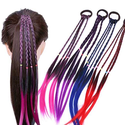 Girls Hair Extensions Accessories – Colorful Wigs Ponytail Hair Ornament Headbands Rubber Bands Beauty Hair Bands Headwear Kids Box Braid Rope Headdress for Women Kids Set of 4 (Braid-4 colors)