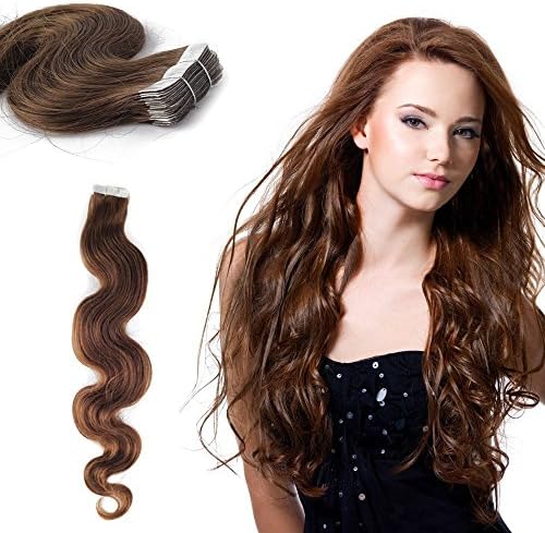 Yotty Hair Extensions Tape-in Skin Weft Seamless Remy Human Hair Body Wavy 20'' (20''40Pcs, #6)