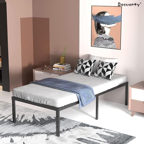Beauenty 12inch High Bed Frame, Heavy Duty Metal Bed Frame with Storage Space Under Bed, Modern Design Durable Single Bed Frame for Bedroom Living Room Easy Assembly (190 * 95cm)
