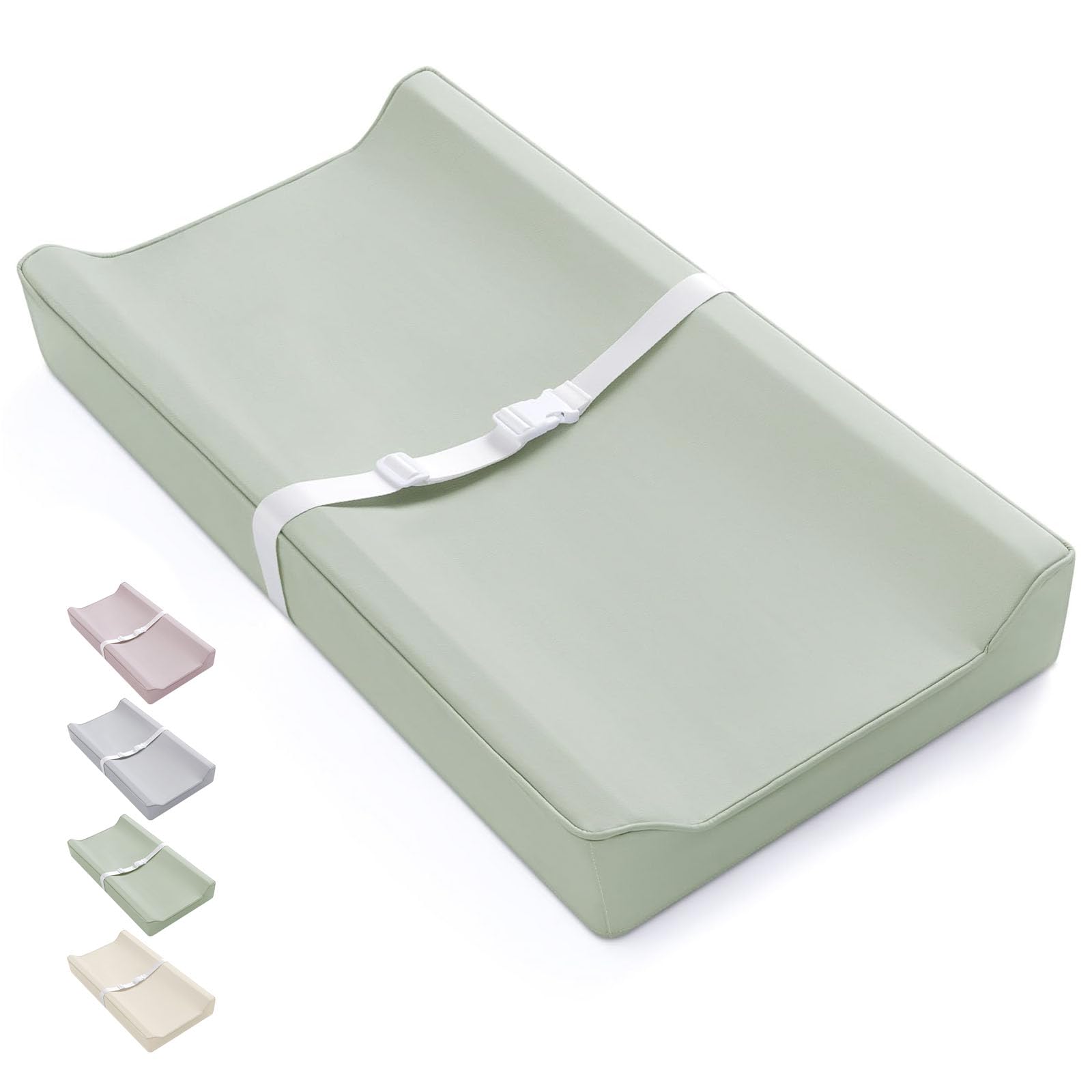 Photo 1 of Blissful Diary Vegan Leather Baby Changing Pad with Waterproof & Wipe-Clean PU Cover, Standard Size Cozy Diaper Changing Pad for Dresser and Table, Light Green