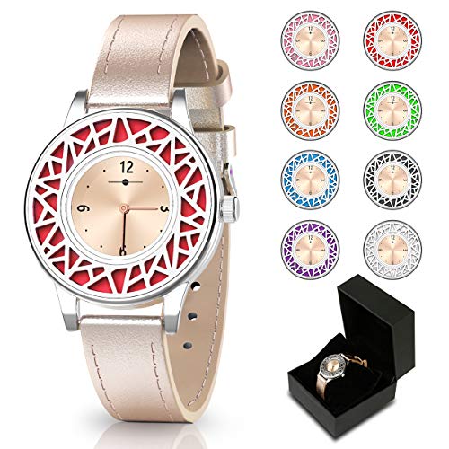 Christmas Gifts for Women, Essential Oil Bracelets Women Watch, Leather Band Aromathery Diffuser Bracelet Women Wrist Watch with 8pcs Washable Pads Gifts for Mom