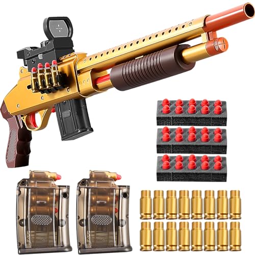 Photo 1 of Toy Eva Ball Pellet & Soft Bullet Gun Realistic Pump Action Dart Foam Blaster Shell ejecting Sniper Rifle with Scope Cool Stuff Shooting Game Boys Toys Age 12+Year Old Gifts (Gold-Short)