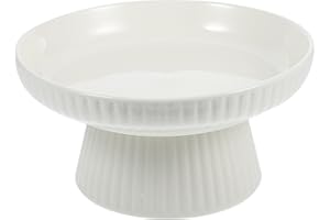 TOPPERFUN 7-inch Milk White Ceramic Cake Stand with Footed Design, Porcelain Food Tray for Dessert Display
