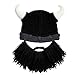 Beard Head Viking Looter Beard Beanie - Funny Knit Horned Hat w/Fake Beard Black
