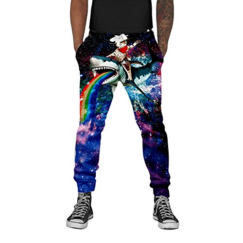 image for Loveternal Pirate Cat Riding Shark Hipster Cool Joggers Funny Pants Ca