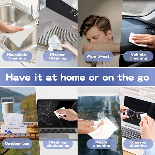 RUILLSEN COTTON WIPES DISPOSABLE FACE TOWELS, LINT-FREE UNSCENTED CLEAN TOWELS DRY FACIAL CLEANSING WIPES SOFT & THICK FOR SENSITIVE SKIN 8 INCH SQUARE LARGE SIZE 50 COUNT
