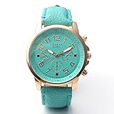 Top Plaza Fashion Women's Analog Watch, PU Leather Band Rose Gold Tone - Turquoise